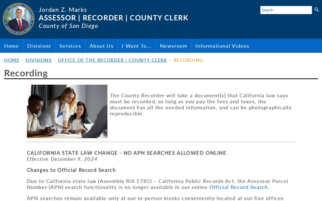 Poway people search through San Diego County recorder information