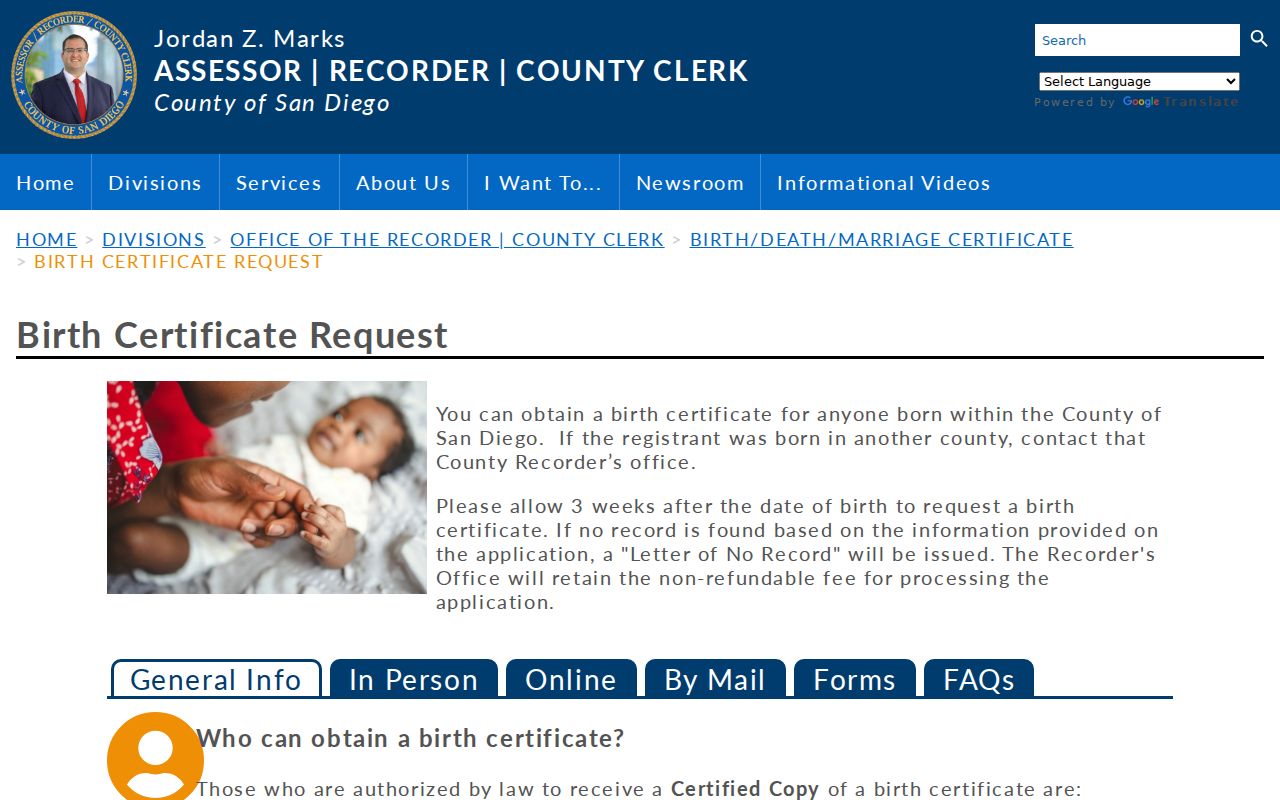 Poway open records birth certificate application rules