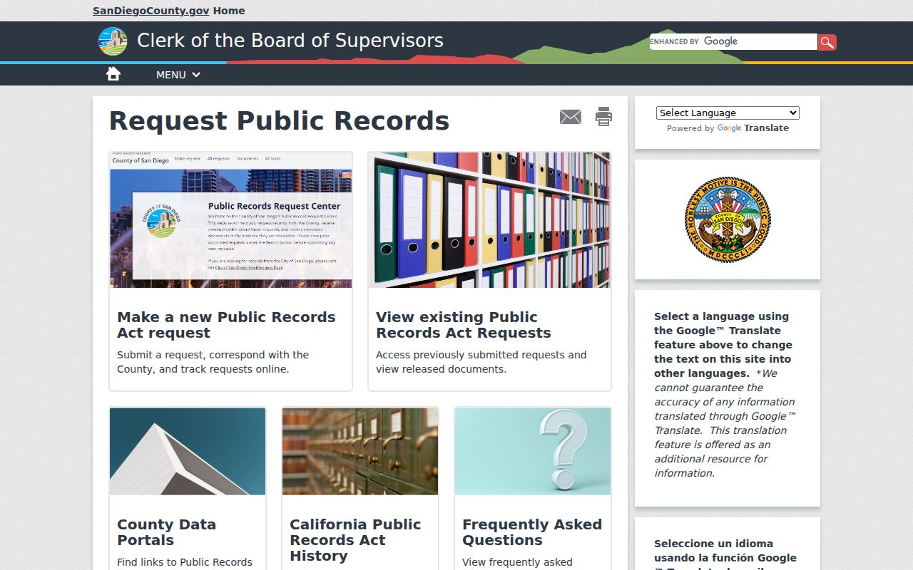 Poway open records San Diego County request portal