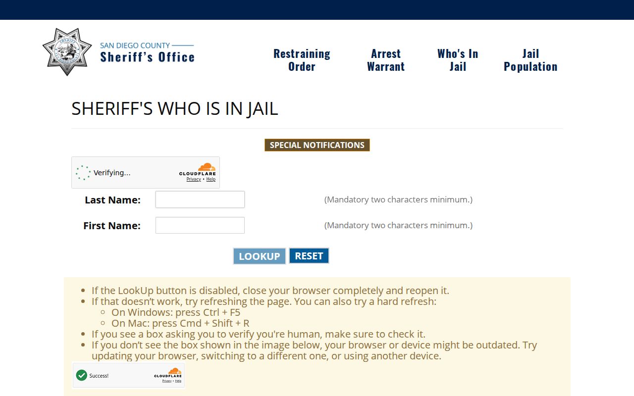 Poway open records San Diego Sheriff current jail lookup